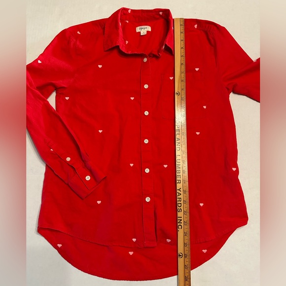 Style and Co Casual Button Down Red Shirt Long Sleeve Embroidered Hearts Medium - Picture 5 of 6